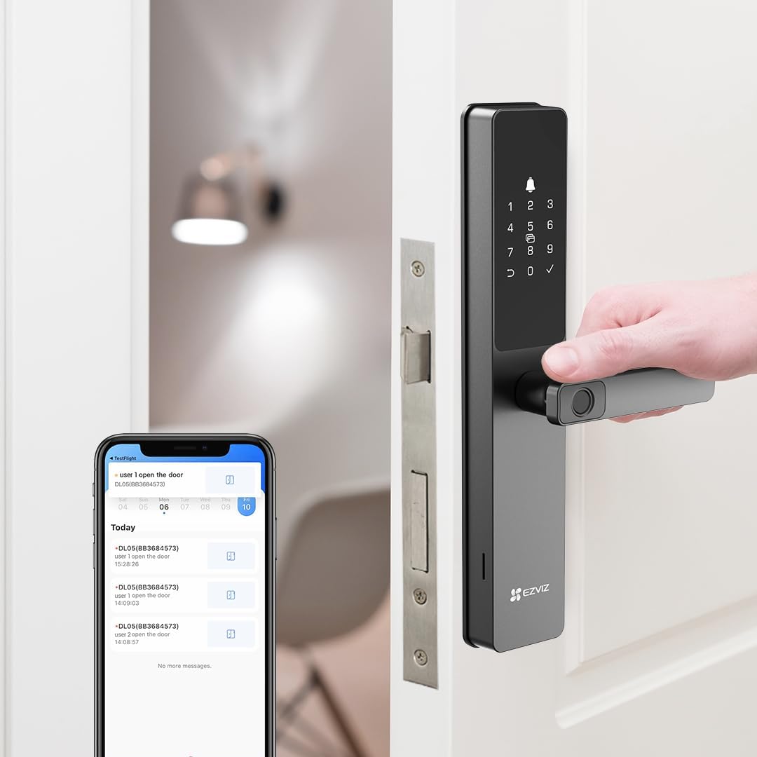 EZVIZ Smart Lock DL05 Serrure de porte d'entrée sans clé 7 en 1, avec accès par empreintes digitales – Entrée sécurisée sans clé, plusieurs options de déverrouillage, alertes instantanées, résistant