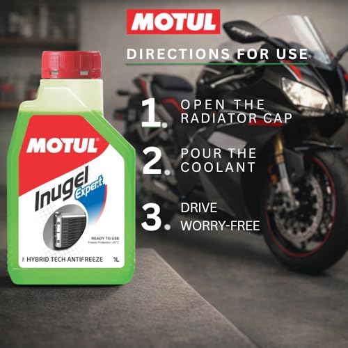 Image of Motul Inugel Expert Hybrid Tech Antifreeze Coolant for Bikes - Ready-to-Use Radiator Fluid, Prevents Overheating & Corrosion, Long-Lasting Engine Protection, 1L