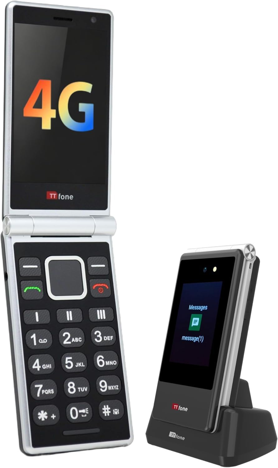TTfone TT990 4G Klapphandy mit Android 14 (De-Googled), WhatsApp, 3,5" Touchscreen, SOS-Taste, große Tasten, 64GB