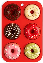 Forma de Silicone para Donuts Rosquinhas 6 Cavidades Flexível Prático Durável Resistente Fácil de Usar - Linha Cozinha Fácil&Prática (Vermelho)