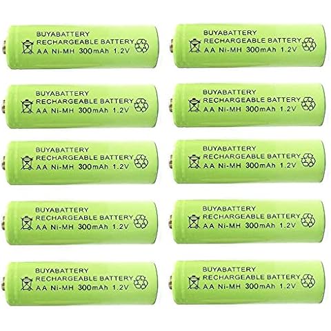 BuyaBattery AA 1.2v 300mAh NiMH Rechargeable Solar Light Batteries for Outdoor Garden Solar Lights (10 Pack) Cover