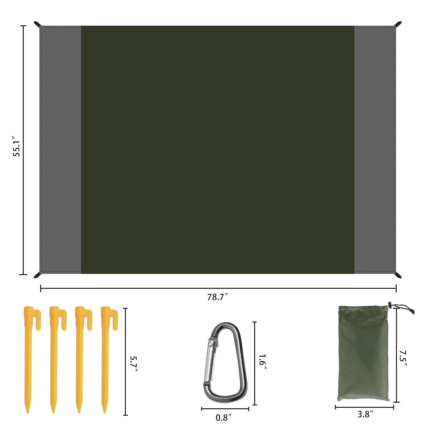 Waterproof Camping Tarp Lightweight Multifunctional Tent Footprint for Camping, Hiking Backpacking, Compact Tent Tarp Ground Sheet Mat for Ground or Under Tent (Dark Green, 55.1
