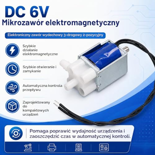 Risegun Elektrozawór elektromagnetyczny 6 V DC, 2-pozycyjny zawór elektromagnetyczny, 3-drożny mikromagnetyczny zawór powietrza, NO, 100 mA, 0,6 W, 60 Ω