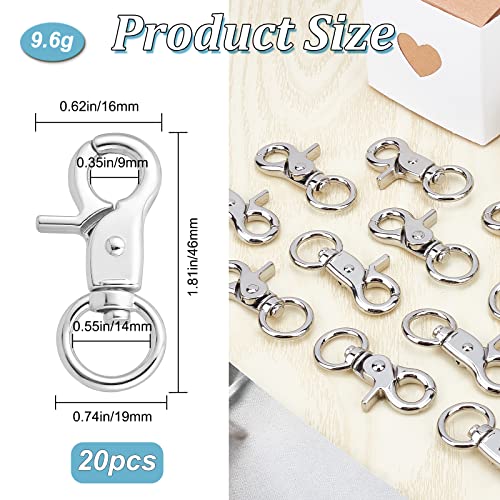 Image of GORGECRAFT 20Pcs Trigger Snap Hooks 360 Degree Swivel Lobster Clasps Clips Silver Heavy Duty Alloy Snaps Hook for Pet Cages Chains Keychain Lanyard Carabiner DIY Jewellery Making Crafts Findings