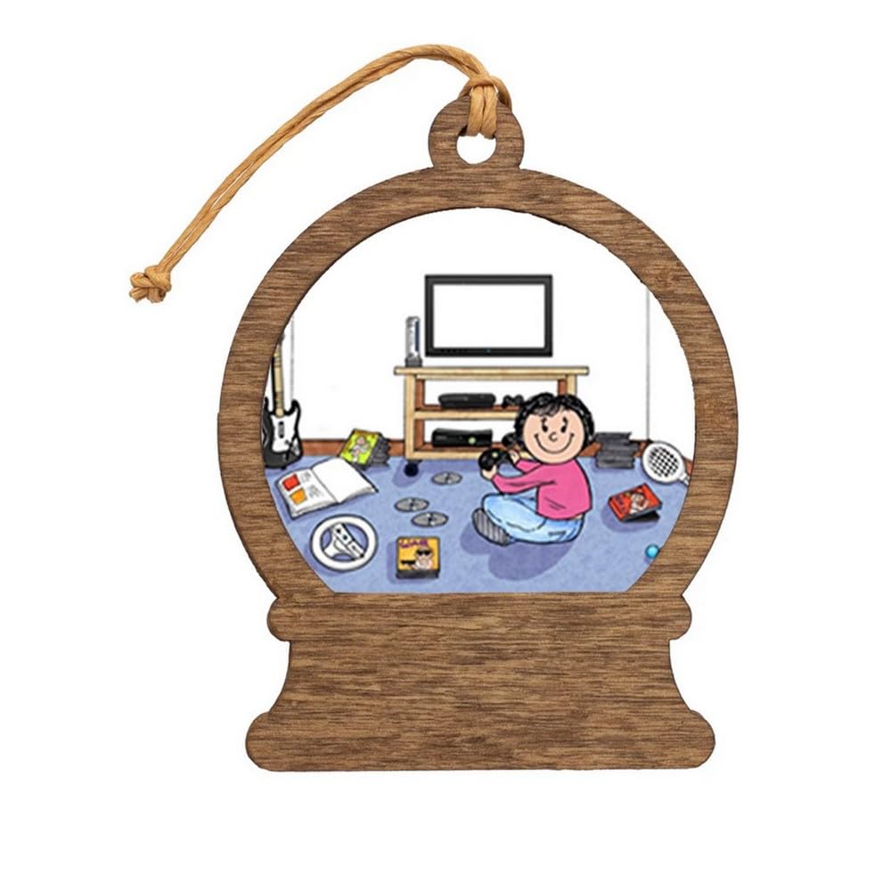 PrintedPerfection.com Personalized Video Gamer - Female Wooden Snow Globe Shaped Christmas Ornament