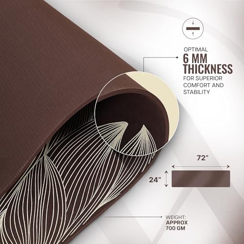 Image of Wiselife tpe Printed 6MM Yoga Mat + Yoga Strap For Men, Women, Kids|Anti-Slip Extra thick, long & Wide Exercise Sports Mat For Workout, Fitness, Yoga, Gym, Home & Pilates (Lotus-Brown)