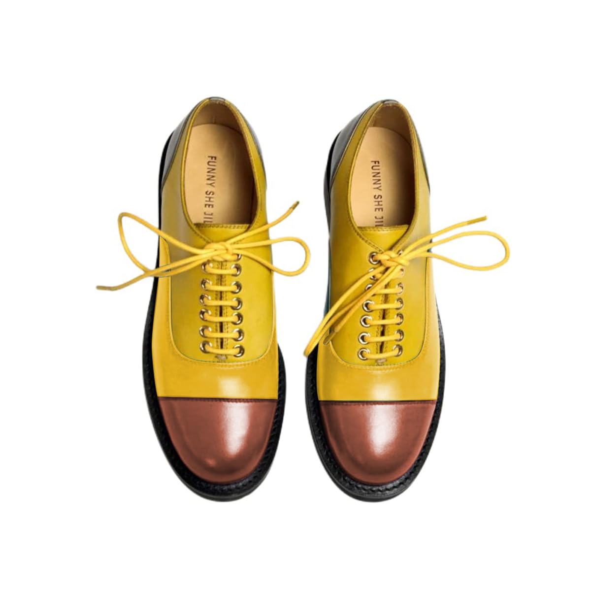 FSJ Women Multicolor Leather Oxford Shoes Round Cap Toe Lace Up Brogues Patchwork Color Matching Comfort Shoes Size 4-15 US