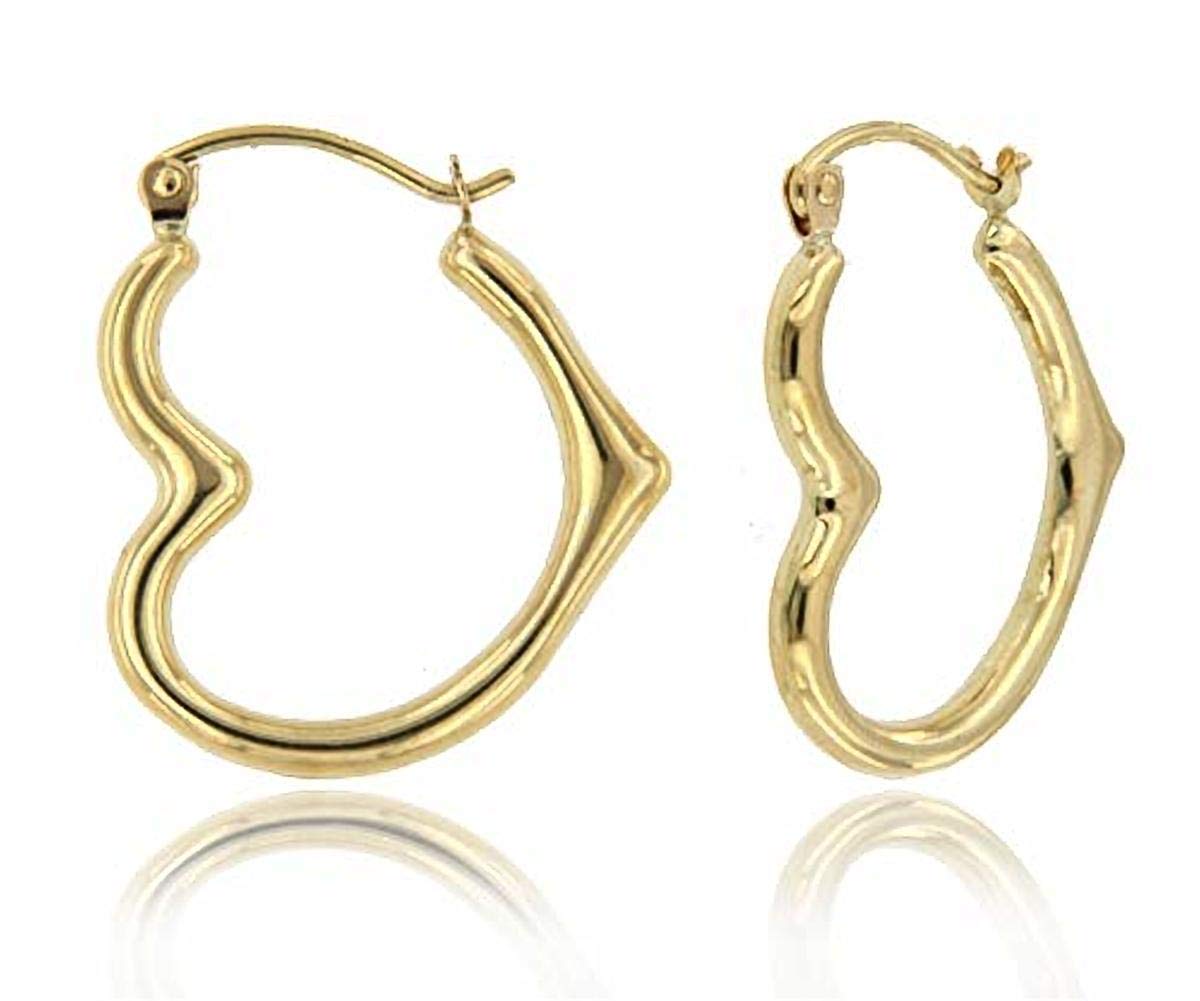 14K Gold Heart Shaped Hoop Earrings 2mm thick 16-20mm