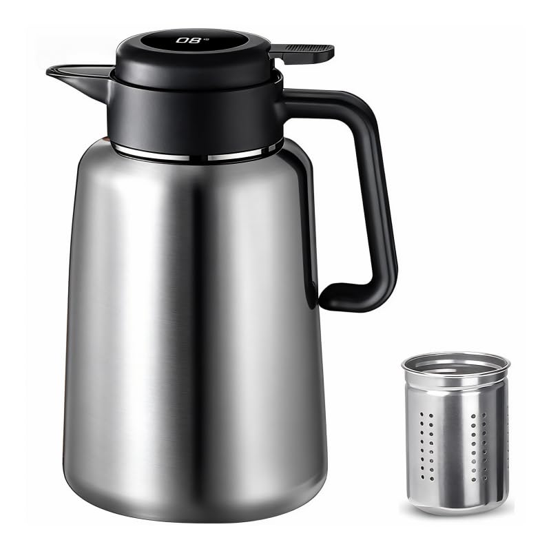 Thermos de 2,2 L, Bouteilles Isothermes avec Infuseur à Thé Amovible en Acier Inoxydable 316 et Affichage de la Température Thermos The Étanche avec Écran...