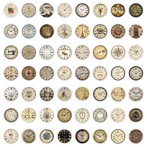 Image of 55Pcs Vintage Clock Stickers Aesthetic Retro Clocks Watches Map Vinyl Decals for Kids Teens Adults, Travel World Sticker for Laptop DIY Luggage Water Phone Guitar Computer Guitar (Clock)