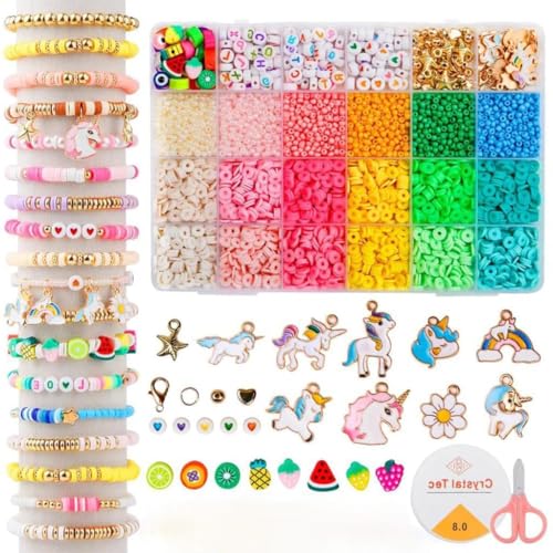 Image of DARK MAGISTER Kids Bracelet Making Kit with Colorful Beads, Rubber Bands, Charms and Tools - DIY Jewelry Craft Box for Children (Beads with Unicorn Charm Kit)