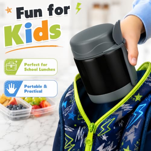 Image of Howeemo 10oz Soup Thermo for Hot Food Kids,Lunch Kids Jar with Spoon Insulated Containers,Leak Proof Stainless Steel Wide Mouth Lunch School(Black)