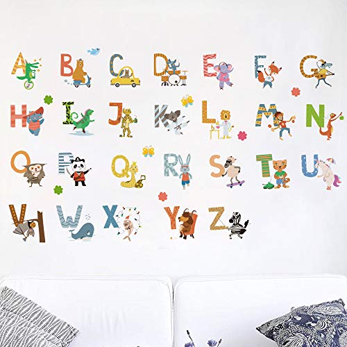 Kids Room Decor Animal Alphabet Wall Decals for Kids Baby Room Removable Peel and Stick Educational Letters for Bedrooms Nursery Decor Art Decal