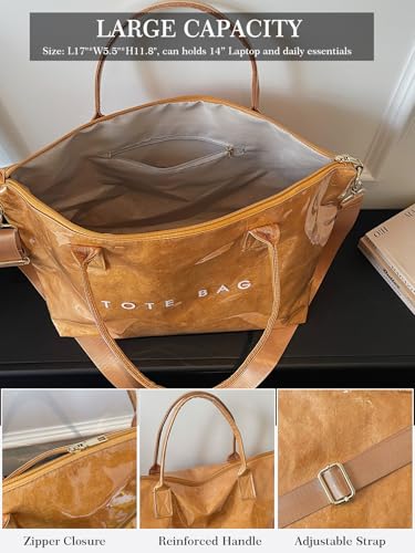 Image of PVC Tote Bag Gifts for Women Large Tote Purse Kraft Paper Letter Print Hobo Handbags for Work Beach Shopping Travel