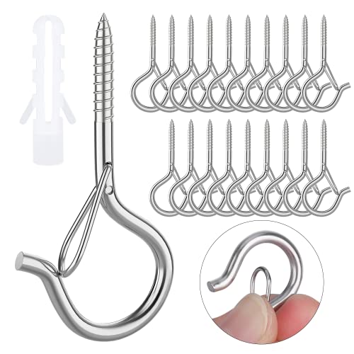 MOGADEE® 20 Stück Schraubhaken Edelstahl,Haken zum Schrauben,Deckenhaken Schwerlast mit Schrauben,Schraubhaken mit Sicherung,Hakenschrauben zum Aufhängen Pflanzenkörben Weihnachtsdekoration Katzennetz