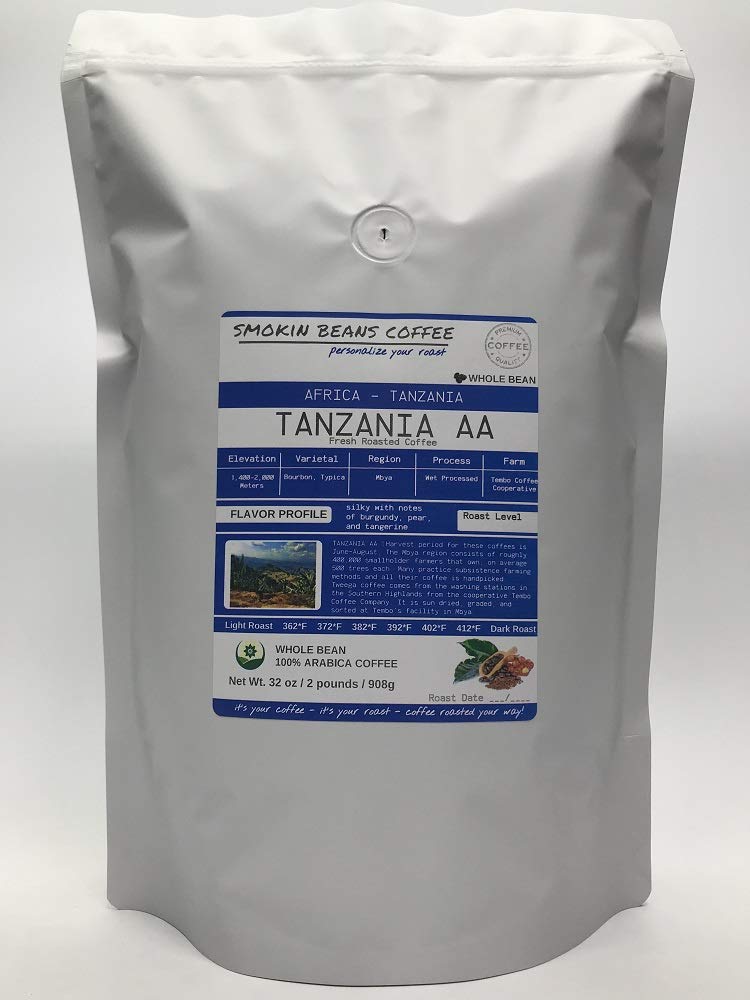 Smokin Beans 2-Pound Africa Tanzania Aa Freshly Roasted Coffee, Washed Processing, Medium Roast, Premium Whole Bean Specialty Coffee