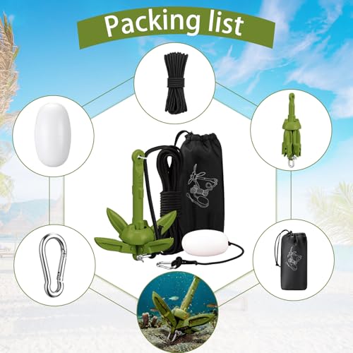 Image of MorningRo 1 Pack 1.5 /3.5 lb Marine Kayak Anchor Kit with 40ft Rope and Buoy Folding Grapnel Boat Anchor Kit Kayak Fishing Accessories for Small Boats, Canoe, SUP Paddle Boards