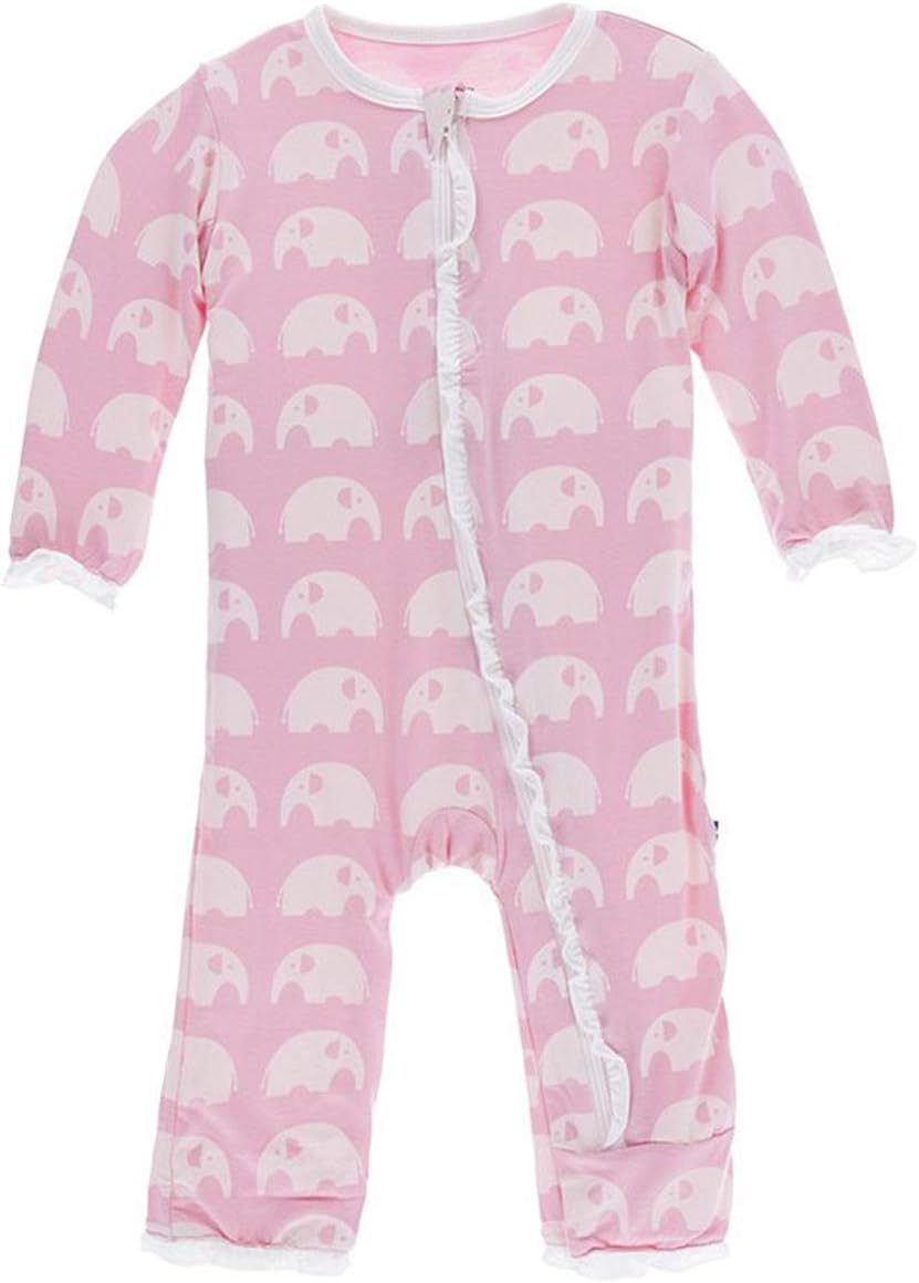 KicKee Pants Little Girls Essentials Print Layette Classic Ruffle Coverall with Zipper