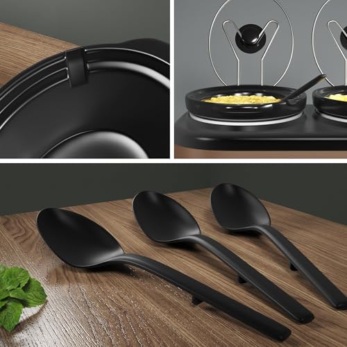 Image of Sunvivi Triple Slow Cooker Buffet Servers and Warmer,3 Pot Food Small Mini Manual Slow Cooker with Adjustable Temp Stainless Steel Lid Rests,Removable Ceramic Pot, 3 * 1.5 Quarts Black