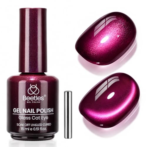 Image of Beetles Purple Cat Eye Gel Polish, 15ML Vampire Kiss Magnetic Purple Gel | Glass Fall Cat Eye Glitter Gel Shimmer Sheer Translucent Effect With Magnet Soak Off UV Nail Art DIY Home Gift for Women