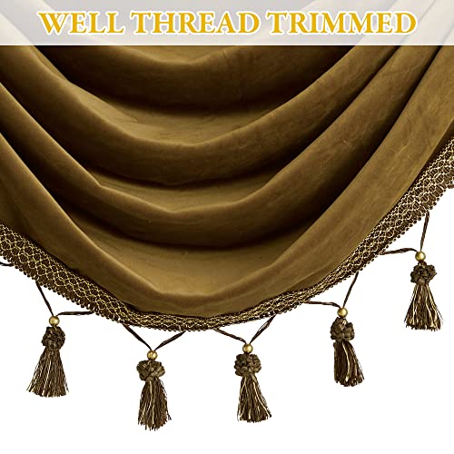 Stangh Luxury Velvet Valance Curtains - Waterfall Swag Curtains For Kitchen Half Window, Rod Pocket Light Blocking Sliding Door Decor For Living Room, Gold Brown, W59 Inches, 1 Panel #TOP2