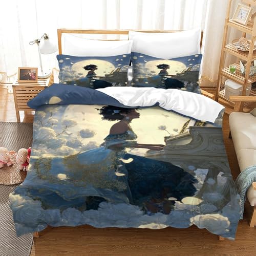 KNZVCXUEH La Chica Que Toca el Piano Juego De Ropa Noche de Luna Llena 3D Impreso De Edredón Diseño para Niñas Y Niños Microfibra Single（140x200cm）