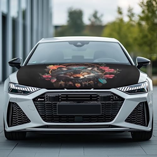 Image of Car Hood Cover,Wolf Print Portable All Weather Car Hood Cover Protector Suitable Most Automotive Sedans Trucks Pickup Sports Cars,Car Accessories