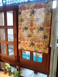 Bamboo Greens Bamboo Blinds for Windows, Blinds for Doors, Blinds for Kitchen Windows, Blinds for Office (Printed Flower) (Length-3ft) (Width- 2ft)