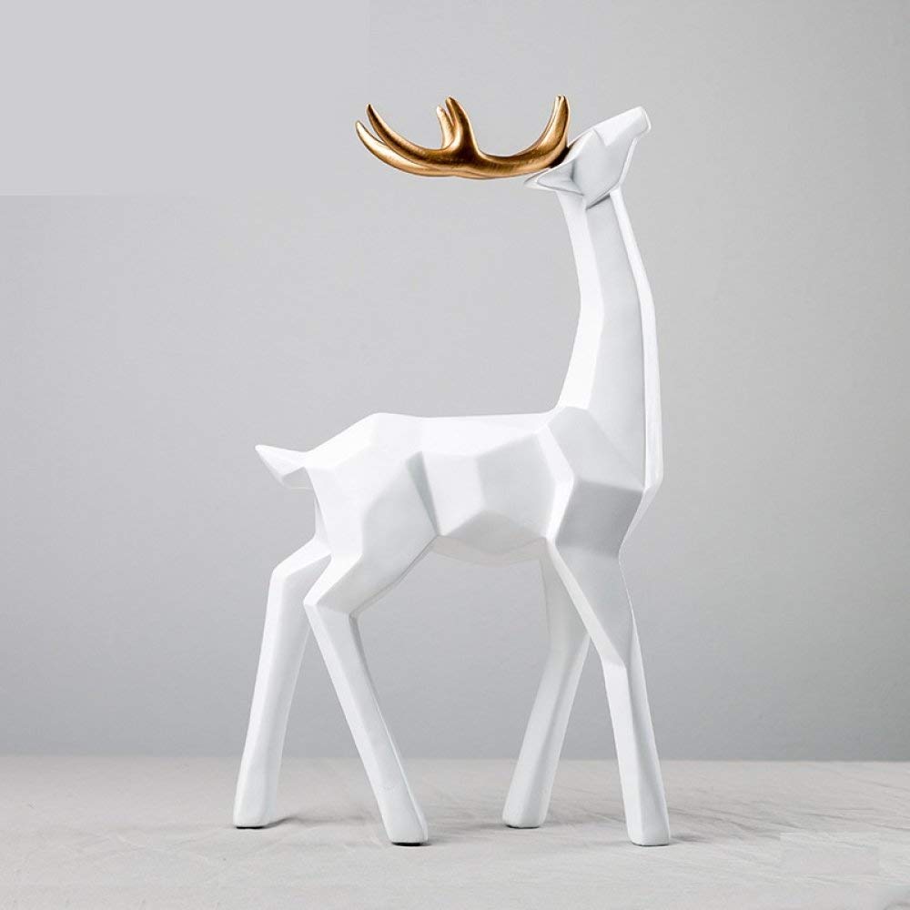 Statue cerf blanc en résine : petites figures décoration maison bureau