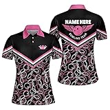 LASFOUR Personalized Pink Bowling Queen Pin Pattern Jerseys Shirts for Women, Custom Quick-Dry Bowli