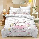 BatTtx Cartoon 3 Piece Bedding Set CIN-namoroll Anime Comforter Set Cute Duvet Cover Sets Super Soft Girls Bedding Set Kids Bedroom Gifts,1 Duvet Cover with 2 Pillowcases