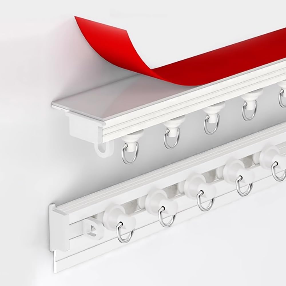 Rail rideau de plafond autocollant sans perçage en aluminium blanc pour pose rapide