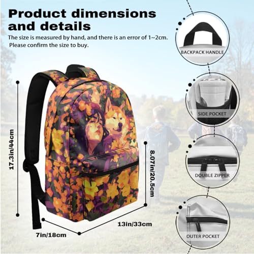 Girl and Shiba Inu Print Kids Backpack Set Animal Oil Painting Design School Bookbag with Lunch Box for Boys Girls3