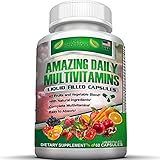 FOOD BASED Daily Liquid Filled Multivitamin Supplement Capsules For Men Women Seniors With 42 Fruits Vegetables Blend, 21 Essential Vitamins Minerals, Boosts Immune System And Energy. Easy To Swallow