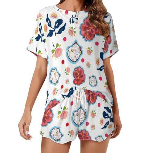 Pyjama chat à fleurs ensemble de nuit d'été pour vos matins cocooning