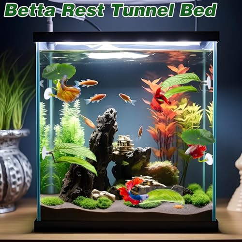 Image of 5PCS Betta Hammock Fish Toys Set Aquarium Decor Plastic Plants Leaf Acrylic Tube Tunnel Fish Tank Decoration, Aquarium Hideout with Spare Suction Cups for Sleeping Resting Breeding