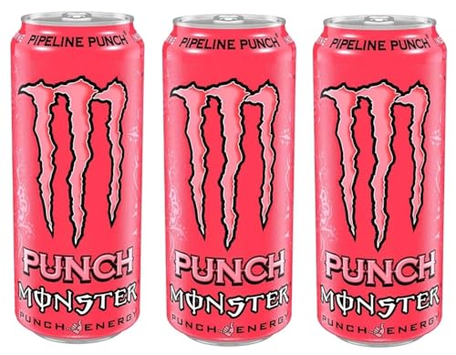 Image of Monster Energy Drink Pipeline Punch Flavour, Pink, Carbonated Beverage 500ml X Pack Of 3 (From USA)
