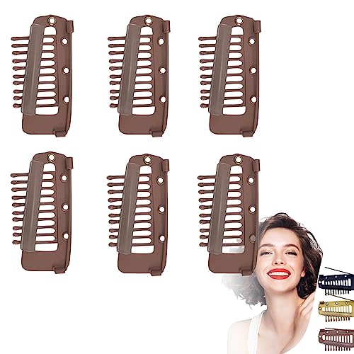 安全ピン付きチュニドゥパッタクリップ、10歯の強力なチュニグリップヘアクリップ、女性用ドゥパッタハックヒジャブティッカセッティンググリップクリップ(6個*ブラック)(6*BROWN)