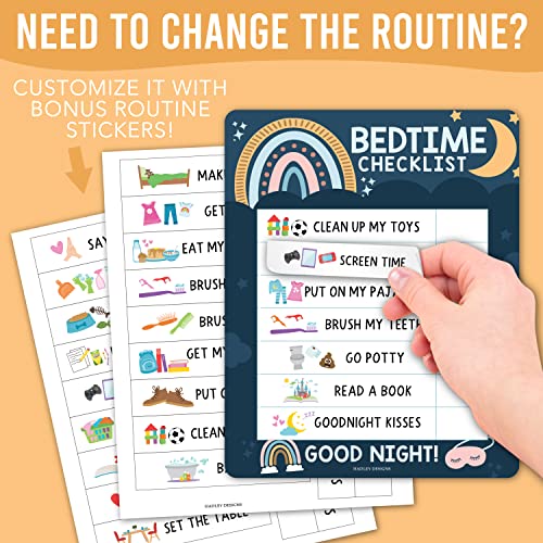 Image of Magnetic Morning & Bedtime Routine Chart for Kids - Customizable Toddler Daily Schedule Board with Dry Erase Surface, Stickers & Marker, Build Habits with Visual Checklists, Boho Theme
