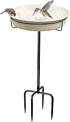 Tigela para banheiras de pássaros independentes de 28 polegadas ao ar livre, para jardim, pássaros, banheira, pássaros, tigela com estaca de metal, decoração destacável, alimentador de pássaros para