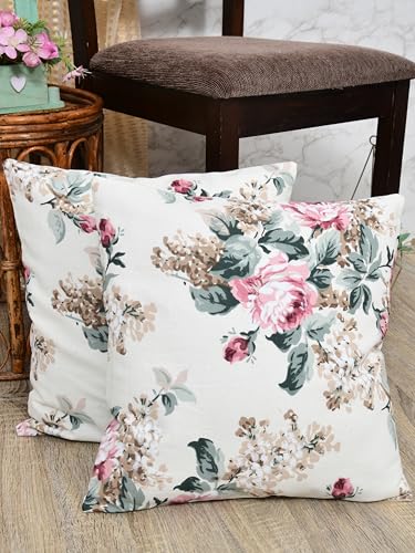 Image of Clasiko Premium Duck Cotton Decorative Throw Cushion Covers for Sofa Living Room ; Set of 5; 16x16 Inches; Vivid Blossom
