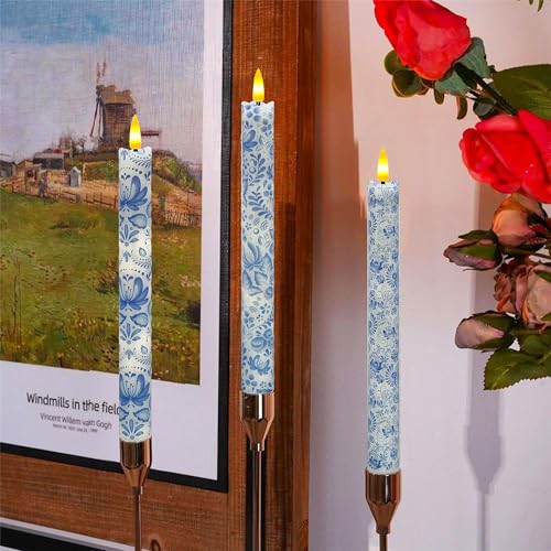 Image of Flameless LED Taper Candles - 10 inch Realistic Flickering Wax Dripping Candles with Remote & Timer, Set of 4 for Fireplace Dining Table Wedding Halloween Christmas Decor