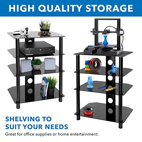 Mount-It! Av Component Media Stand, Audio Tower And Media Center With 4 Tempered Glass Shelves, 88 Lbs Capacity, Black Silk (Mi-867) #TOP2