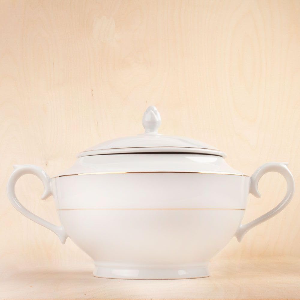 Sopera de porcelana blanca (2,5 l) Bremen, 1 tapa de porcelana, filo de oro, edición limitada