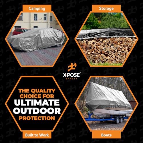 Heavy Duty Poly Tarp - 10' x 10' - 10 Mil Thick Waterproof, UV Blocking Protective Cover - Reversible Silver and Black - Laminated Coating - Grommets - by Xpose Safety by Xpose Safety - Image 2