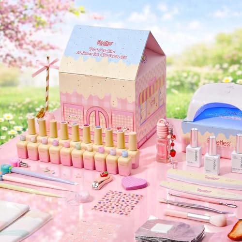 Image of Beetles 81Pcs Gel Nail Polish Kit with U V Light -20 Color Spring Gel Nail Polish Set Pastel Teatime Cat Eye Pink Blue Yellow Nails Kit with Base Top Coat & Manicure Tools Gifts for Teens Girls Women