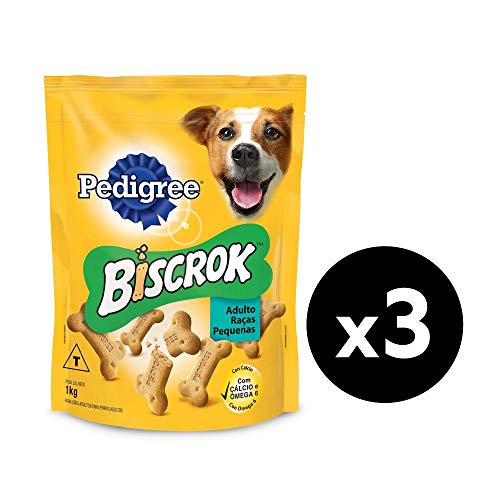 Kit Biscoito Pedigree Biscrok Para Cães Adultos Raças Pequenas 3x1kg