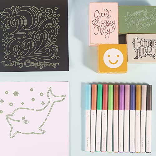 Image of 12 Pack Metallic Pen Set, Compatible with Cricut Maker 3 /Maker 4 /Maker /Explore 3 /4 /5 /Air 2 /Air, Metallic Ink Markers for Writing, Drawing, Invitations, Envelope, DIY Crafts