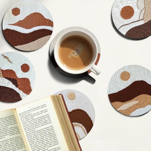 Image of 57lilina 6pcs Landscape Coaster Punch Needle Kit for Beginners & Adults | Complete Step-by-Step Guide Make Punch Stitching Embroidery Art Drink Coasters, Easy DIY Hobby Craft Set for Women Starter