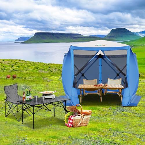 Image of COBIZI 10x10 FT Pop up Gazebo, Popup Canopy tent, Screened In Gazebos with sidewalls, Waterproof Portable Outdoor Small Screen tents Sun Shelter,carpas para patio for Camping, Garden and Backyard,Blue